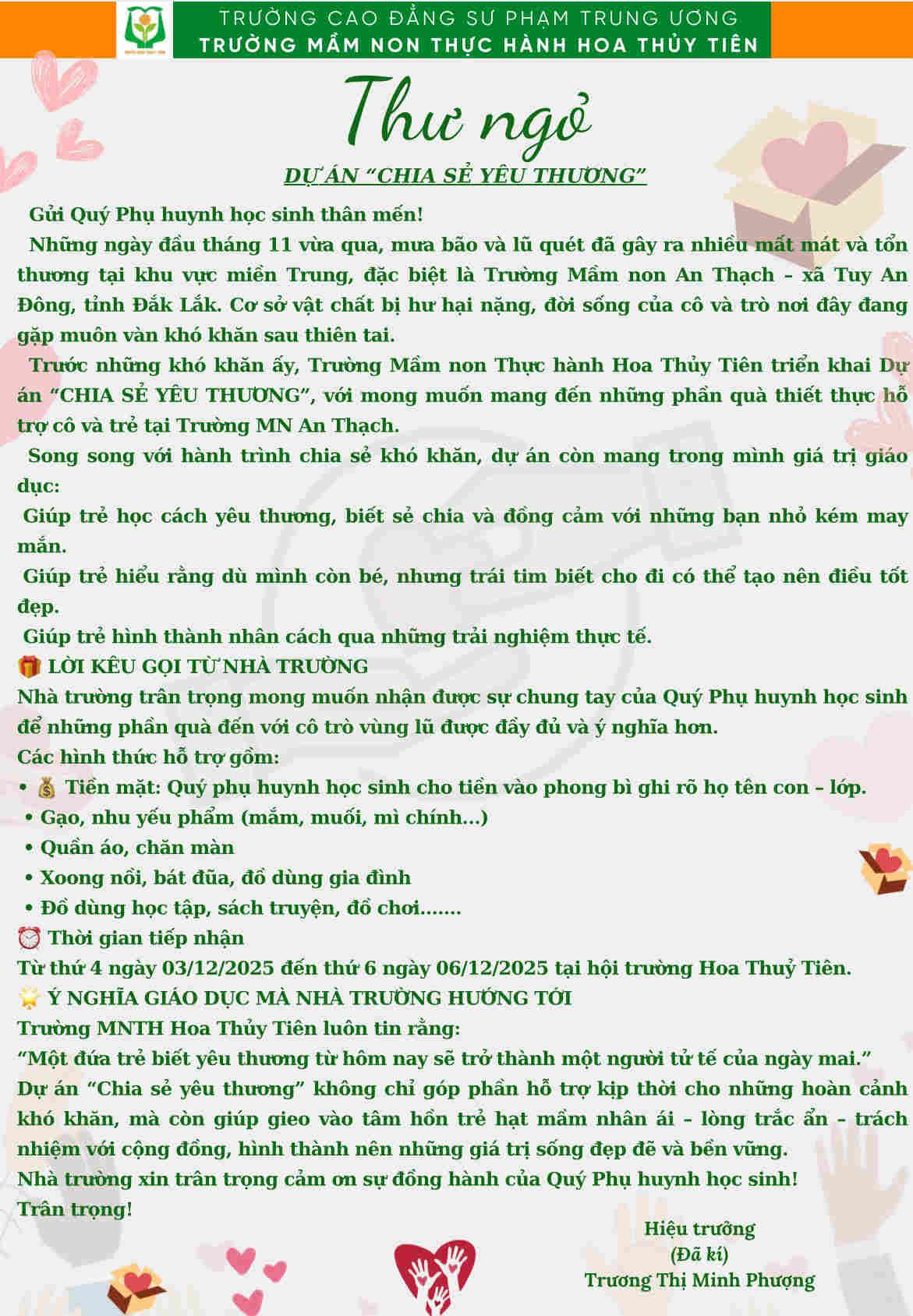 Thư ngỏ ? Dự Án: " Chia sẻ yêu thương"